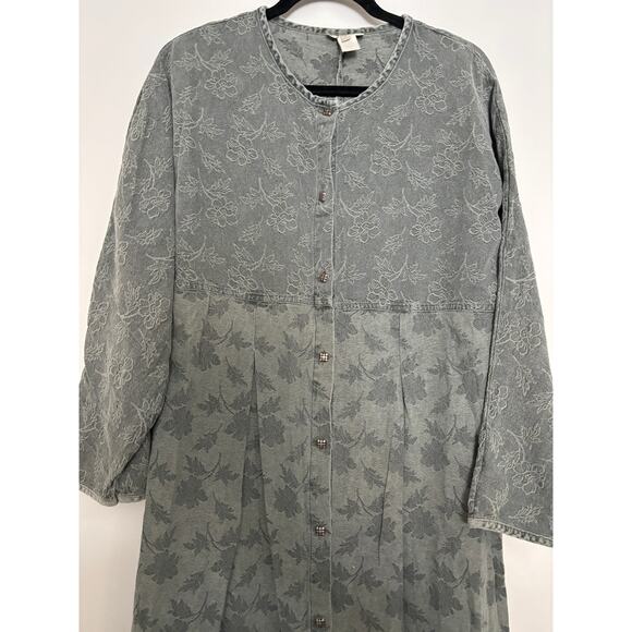 Vintage J.Jill Jacquard Maxi Dress Button Front womens Size M Grey Cottagecore - Picture 3 of 5